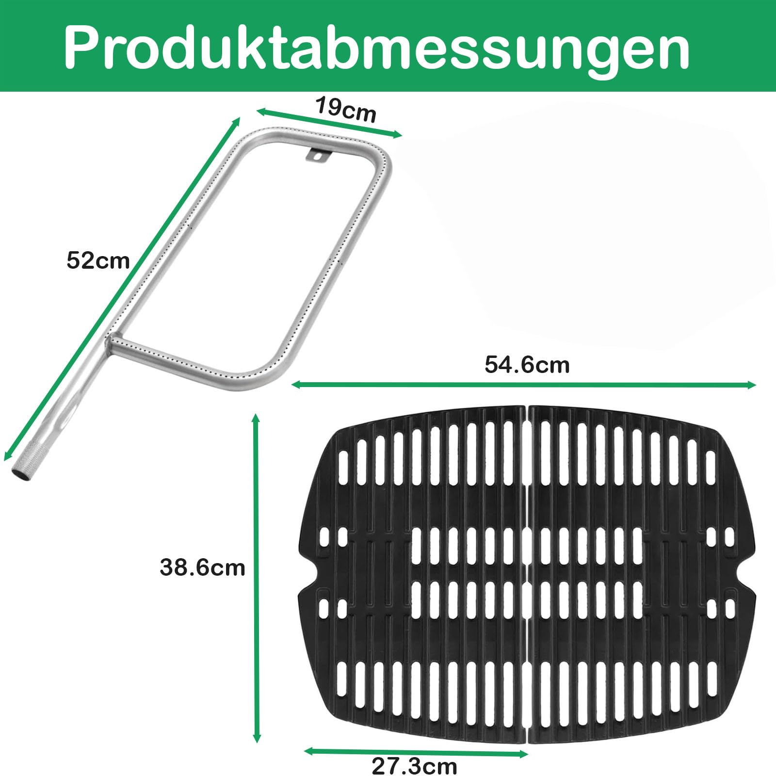 WELL GRILL 69956 bruciatore e griglia 7645 in ghisa per Weber Q200 Q220 Q2000 Q2200 Q2400 serie barbecue a gas, griglia in ghisa e bruciatore e accessori per accensione elettrica