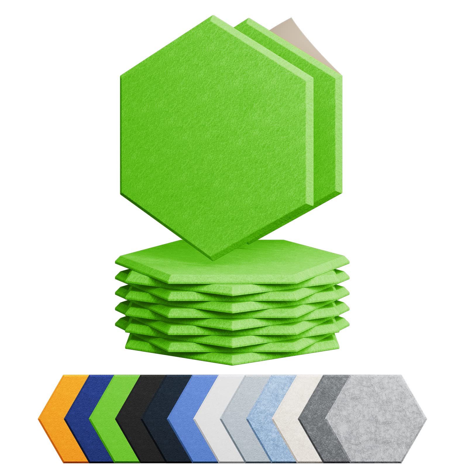 12 Pack Acoustic Panels Self Adhesive Sound Proof Foam, High Density Sound Acoustic Foam Panel, 12 X 10.23 X 0.4 Inch Hexagon Wall Panels in Home,Office,Reccording Room,Studio (Fruit Green)