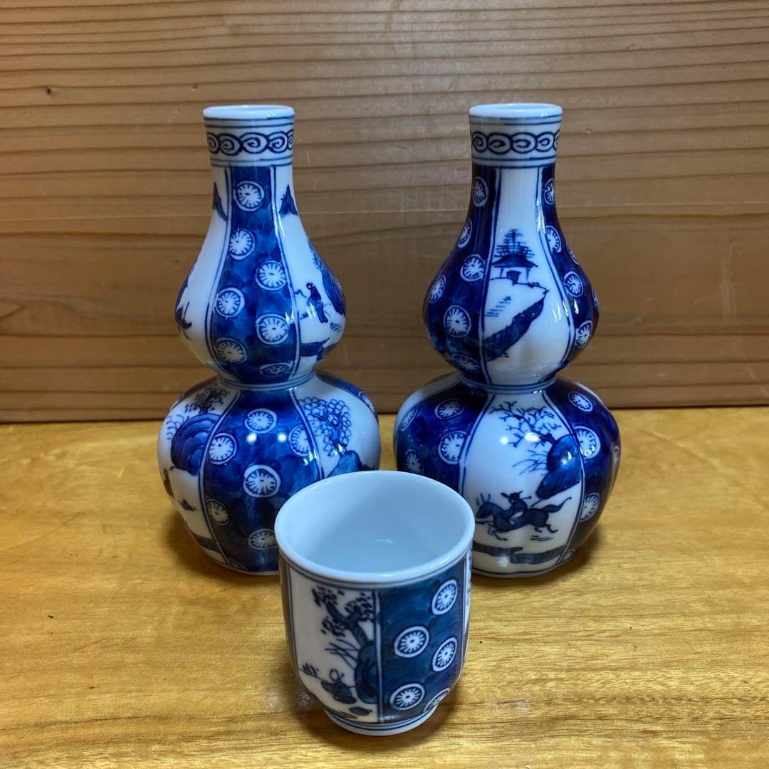 源右衛門 染付 酒器揃(徳利 1個 ぐい呑 2個)