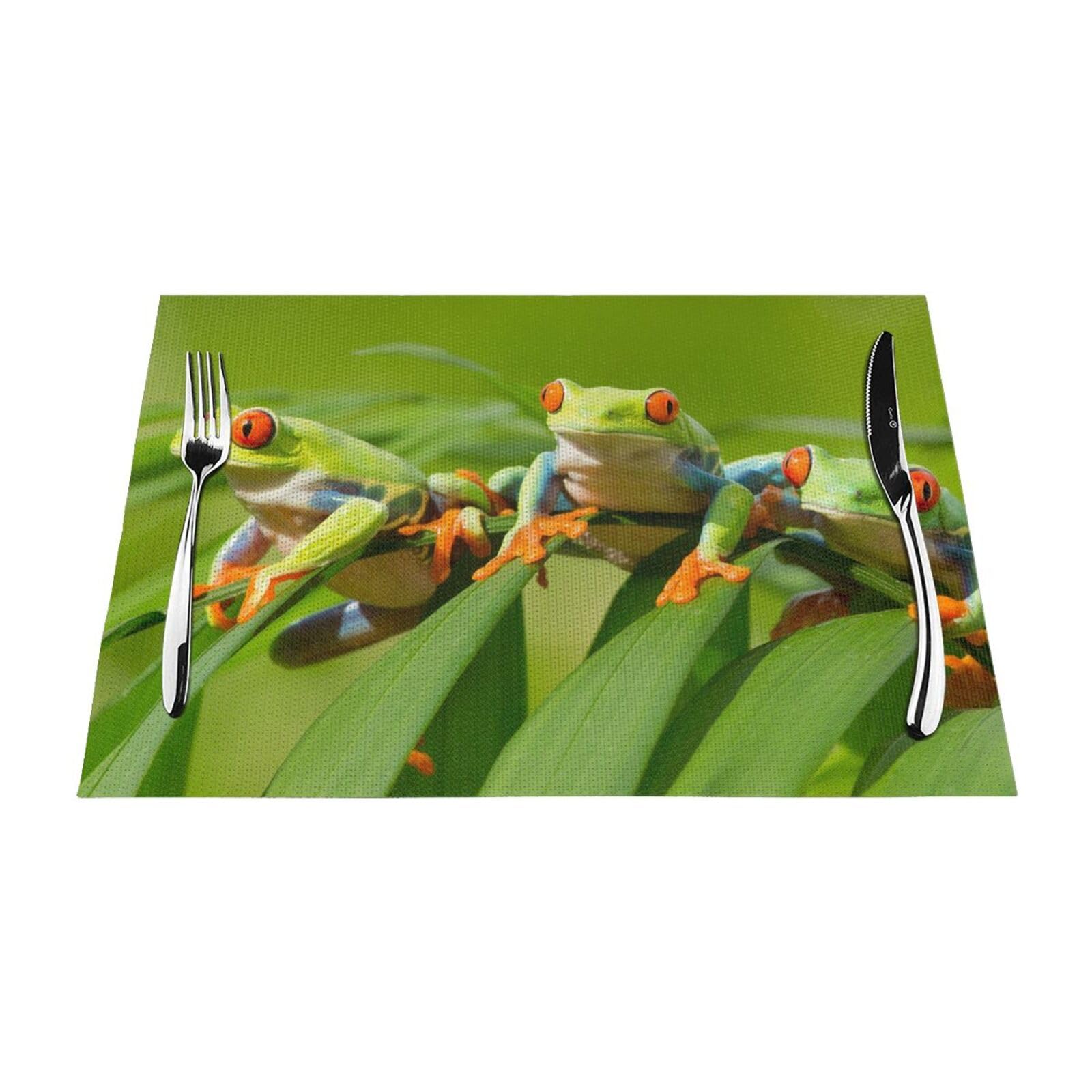 PVC Placemat Set of 6 PCS, 45x30 CM, Funny Frogs Printed Non-Slip Heat Resistant Place Mats for Kitchen Dining Table Indoor Outdoor
