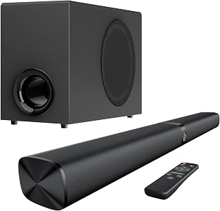 Sound Bar with Subwoofer, 110W Sound Bar with Adjustable Deep Bass & 3 EQ Modes, Bluetooth/ARC/Opt/AUX Connect, Sound Bar for Smart TV