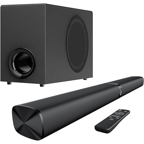Sound Bar with Subwoofer, 110W Sound Bar with Adjustable Deep Bass & 3 EQ Modes, Bluetooth/ARC/Opt/AUX Connect, Sound Bar for Smart TV