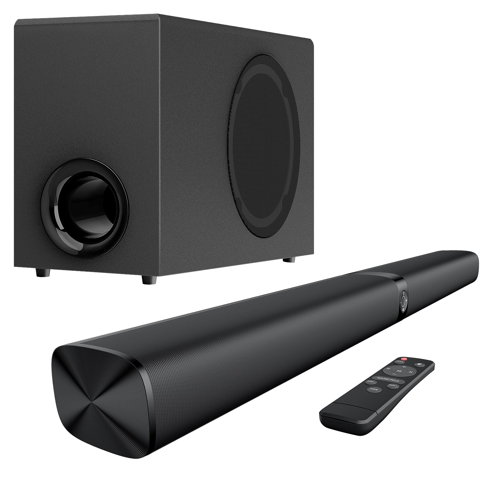Assistrust Sound Bar with Subwoofer, 110W Sound Bar with Adjustable Deep Bass & 3 EQ Modes, Bluetooth/ARC/Opt/AUX Connect, Sound Bar for Smart TV