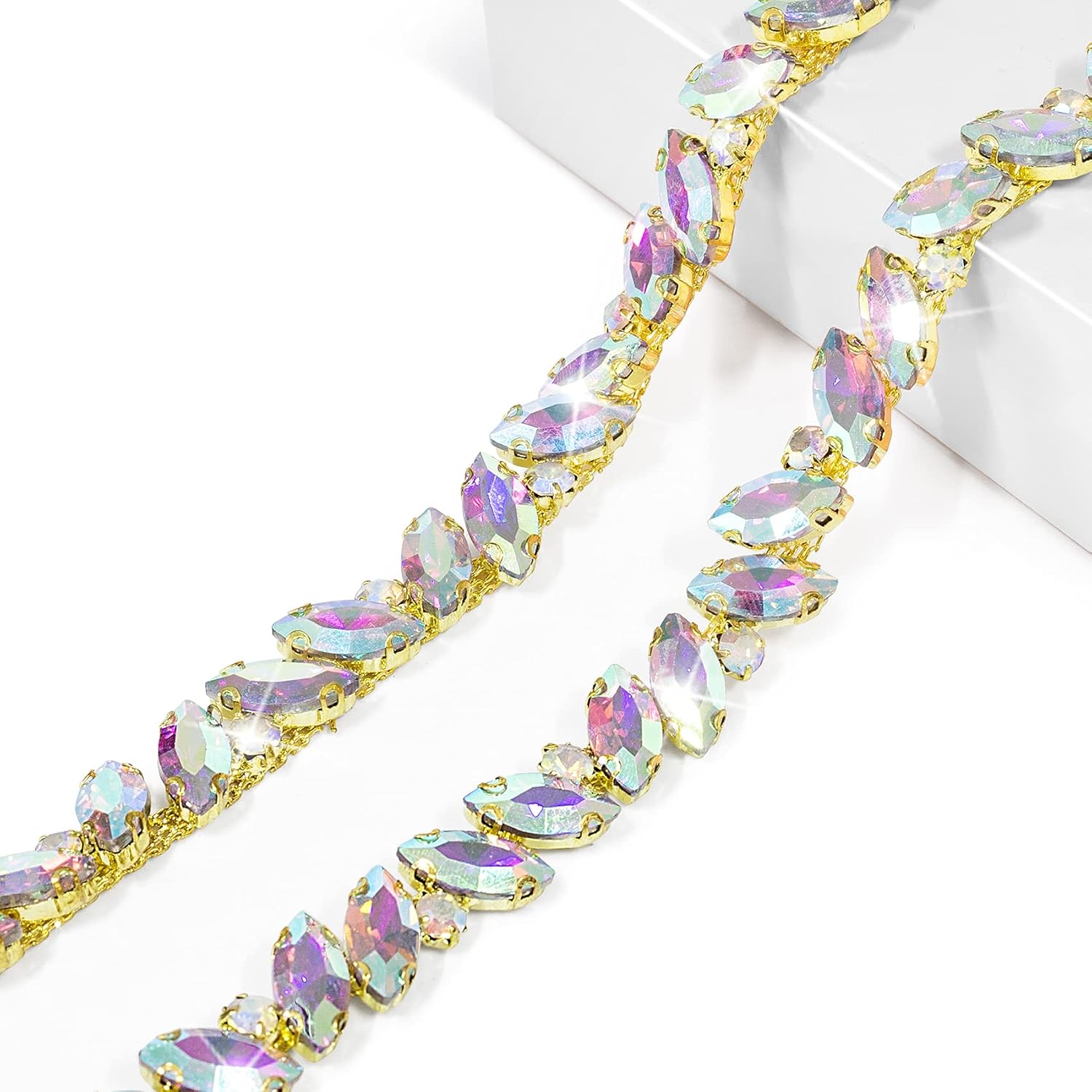OIIKI 1 Yard Shiny Crystal Rhinestone Trim Chain, Bling S-Shaped Decoration Flexible Sewing Crafts Bridal Costume Embellishment Trim Sparky Jewelry DIY for Necklace Bag Wedding Parties -Silver, White : Arts, Crafts & Sewing