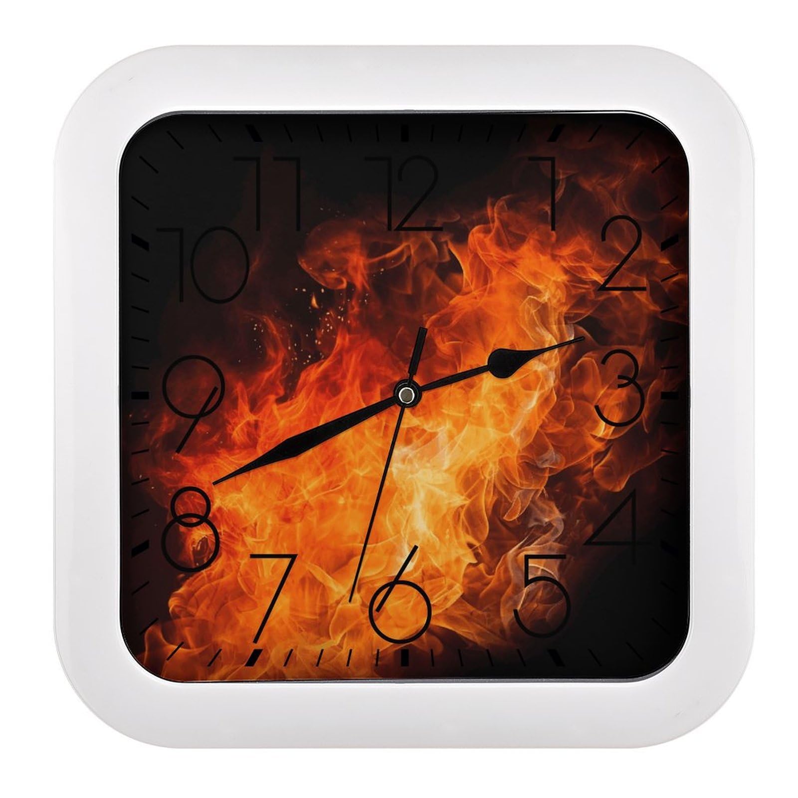 LZQPOEAS Roaring Flame Square Wall Clock, 10.2 Inch Battery Operated Silent Non-Ticking Wall Clock, Square Analog Decorative Clock for Home Wall Art, Living Room, Bedroom, and Office