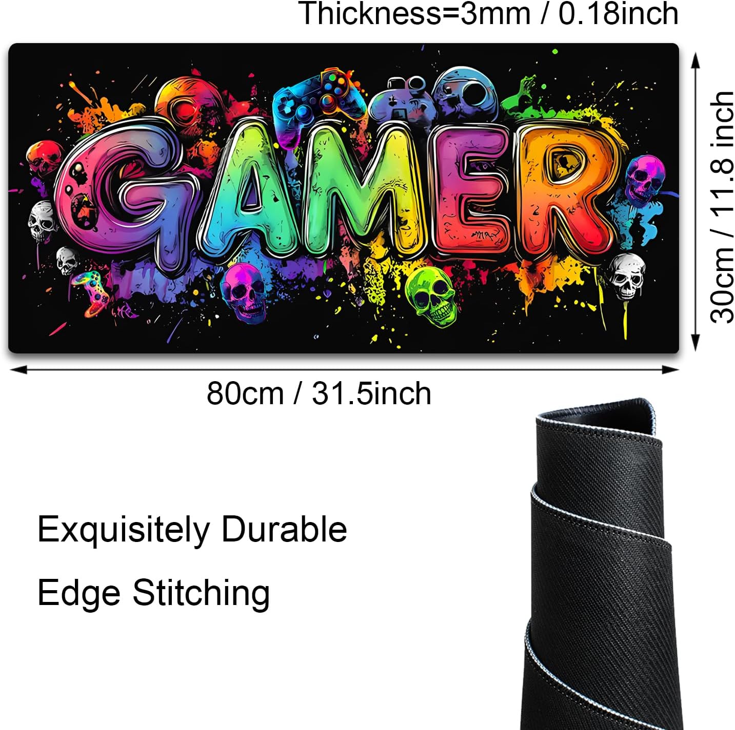 Gamer Blacklight Mouse Pad – UV Reactive Neon Gaming Desk Mat with Skull Design, Waterproof Extended Large Mousepad with Non-Slip Rubber Base for Computer Keyboard – 31.5" x 11.8" 8 71cUf0vM6TL. AC SL1500