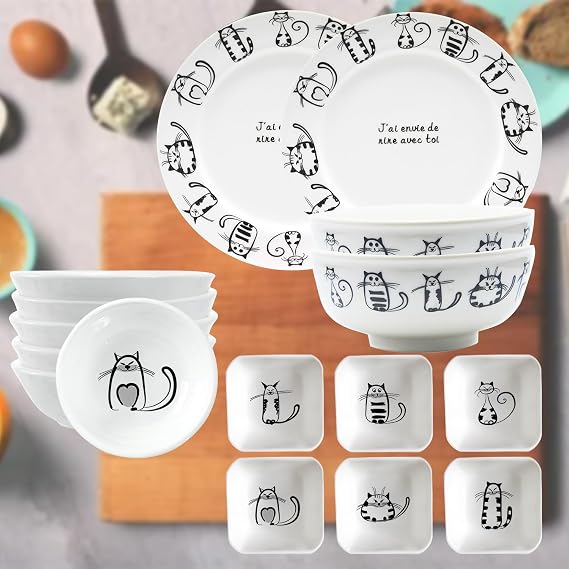 BigNoseDeer Super Cute Cat Ceramic Sauce Dish,Mini Side Seasoning Dish,Condiment Dishes,Sushi Soy Dipping Bowl,Snack Serving Dishes,Meow Porcelain Small Saucer Set(Set of 6)