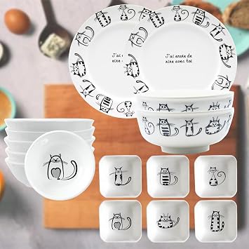 BigNoseDeer Super Cute Cat Ceramic Sauce Dish,Mini Side Seasoning Dish,Condiment Dishes,Sushi Soy Dipping Bowl,Snack Serving Dishes,Meow Porcelain Small Saucer Set(Set of 6)