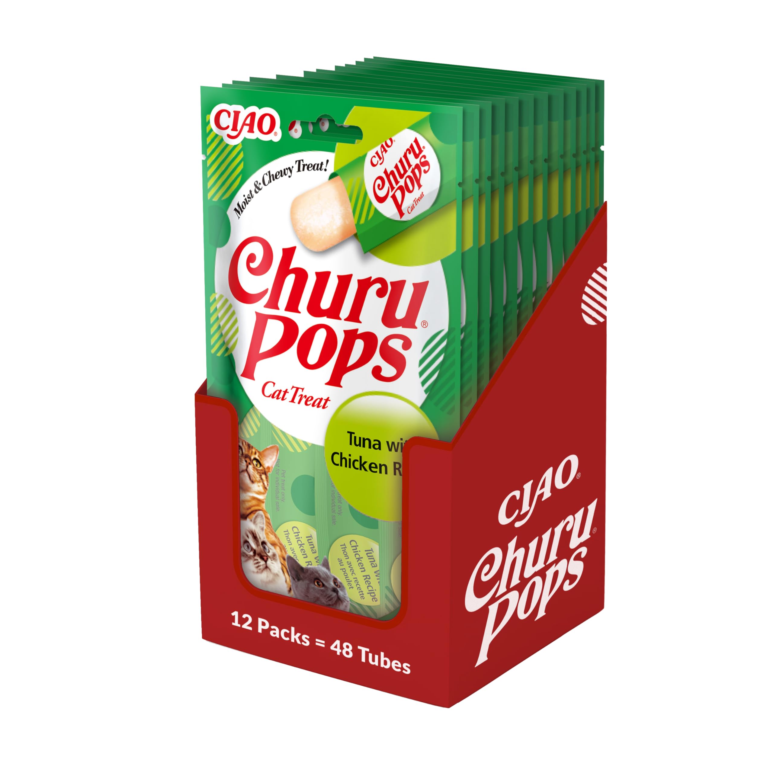INABA Churu Pops przysmaki dla kotów, zdrowe przekąski, naturalne składniki z tuńczykiem i kurczakiem, 60 g (12 szt.), przekąski dla kotów w jakości premium