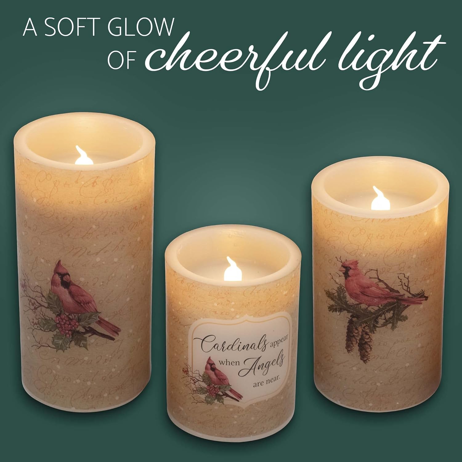 Elanze Designs Cardinal Birds and Angels Red 6 inch Wax LED Flameless Pillar Candles Set of 3