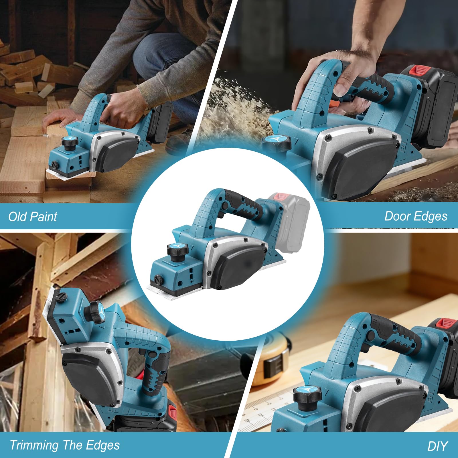 Rabot sans fil compatible avec batterie Makita 18 V, rabot électrique 15000 tr/min, largeur de rabot 82 mm, profondeur de coupe 2 mm, rabot électrique pour le travail du bois (sans batterie)