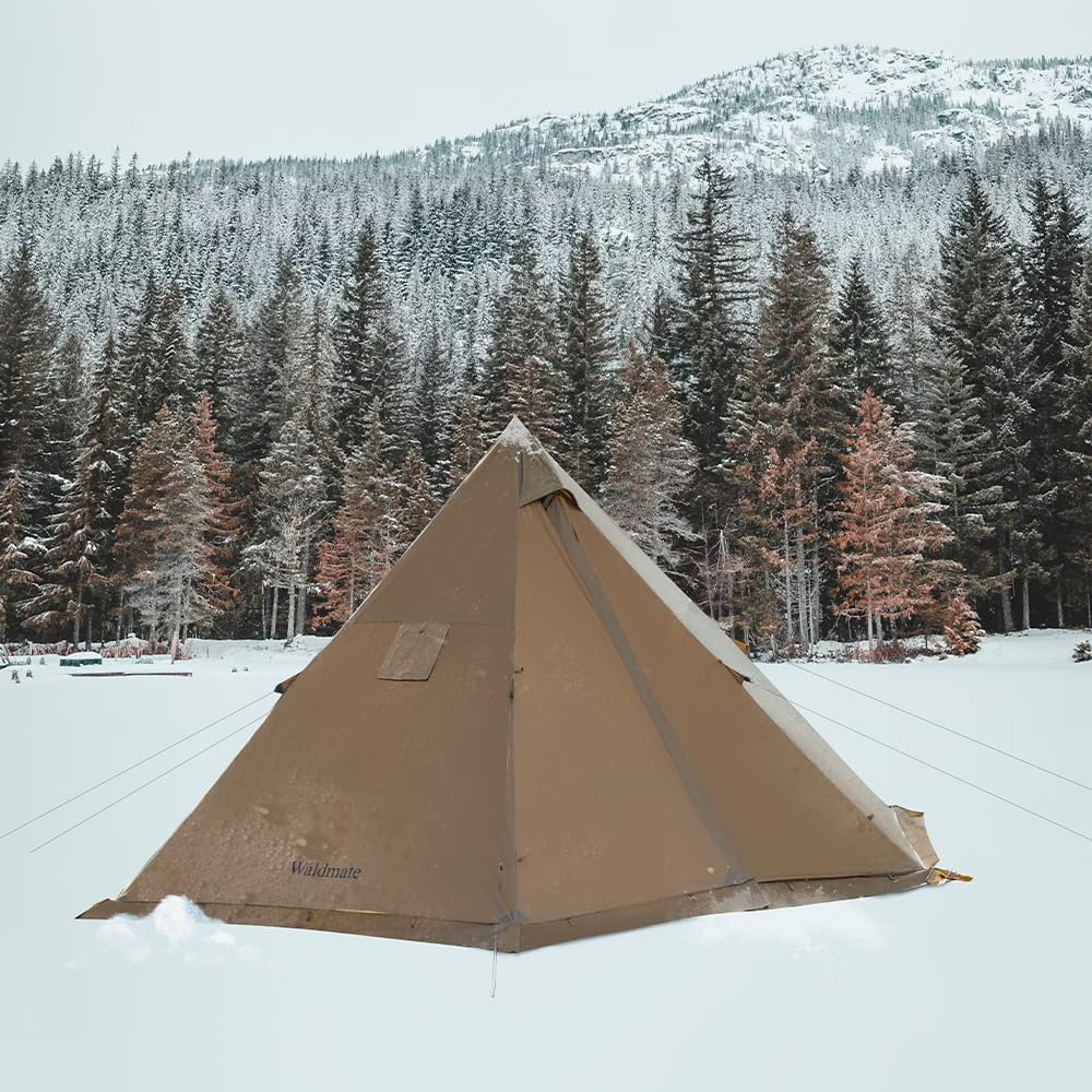 Tipi Tienda de campaña con apertura de horno y delantal de nieve para 4 personas, impermeable, para camping, 4 años, para senderismo, exterior, trekking, caza, pesca