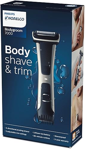 Vista 9 de Philips Norelco Bodygroom serie 7000, recortadora de ingle y cuerpo a prueba de ducha para hombres, aseo corporal preciso, peine ajustable, seguro