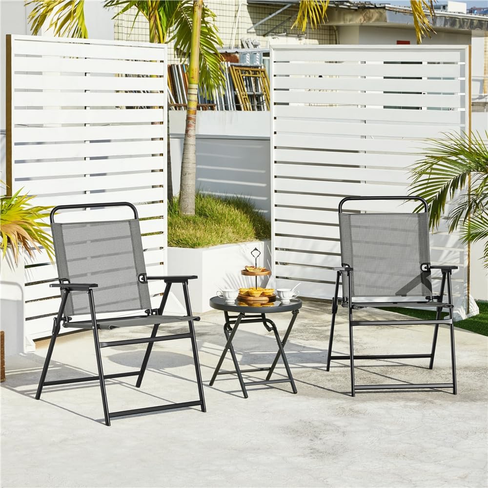 Yaheetech Set 2 Sedia da Giardino Pieghevole da Esterno Campeggio con Braccioli Telaio in Metallo e Seduta in Tessuto da Balcone Portata 100 kg Grigio