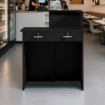 Reception Desk with Counter,Small Front Desk with Two Lockable Drawers,Cable Management Holes,Counter Table for Salon Lobby Office Home (Black)