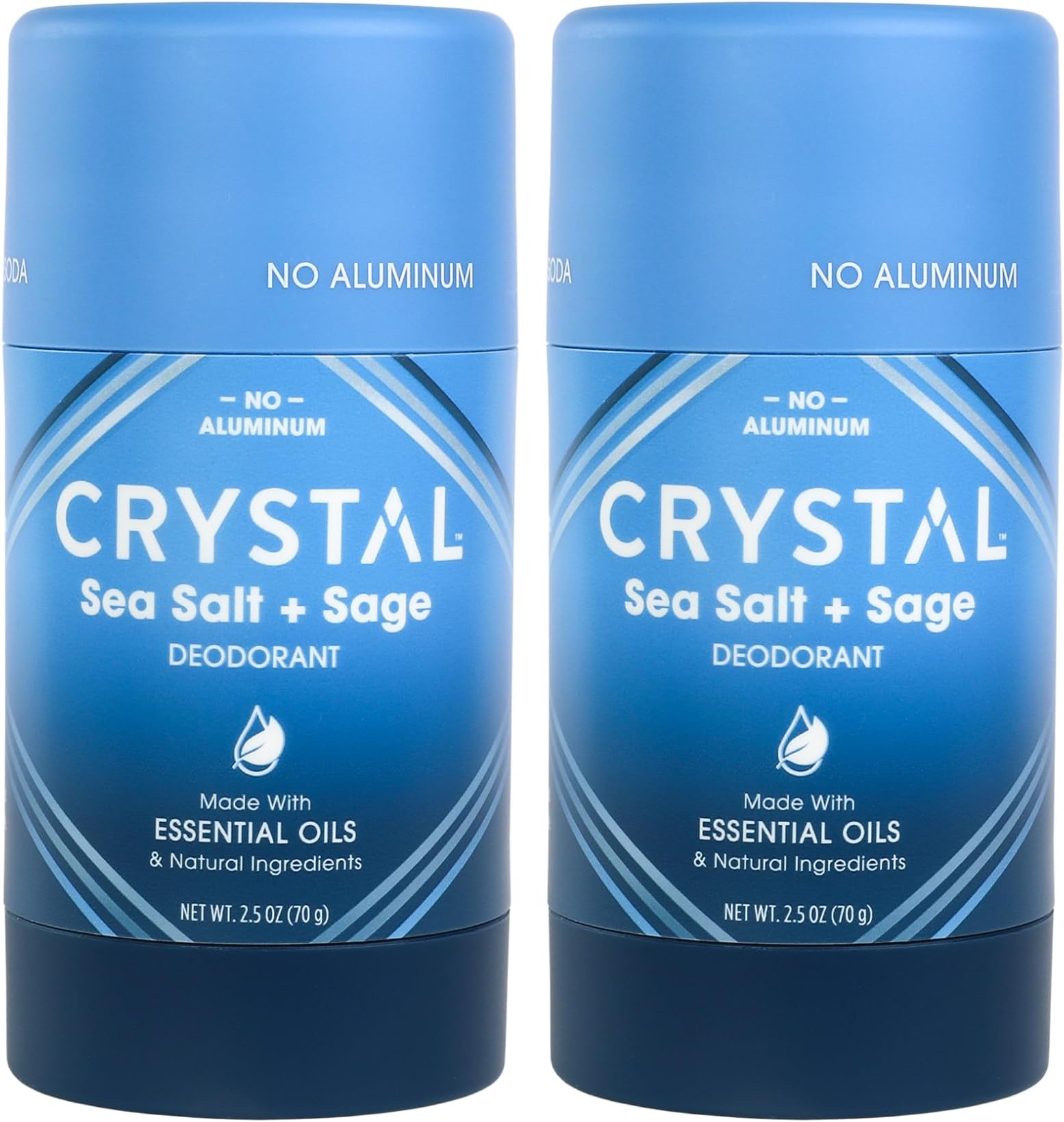 - CRYSTAL Magnesium Solid Stick Natural Deodorant, Non-Irritating Aluminum Free Deodorant for Men or Women, Safely and Effectively Fights Odor, Baking Soda Free, Sea Salt + Sage, 2.5 oz (Pack of 2)