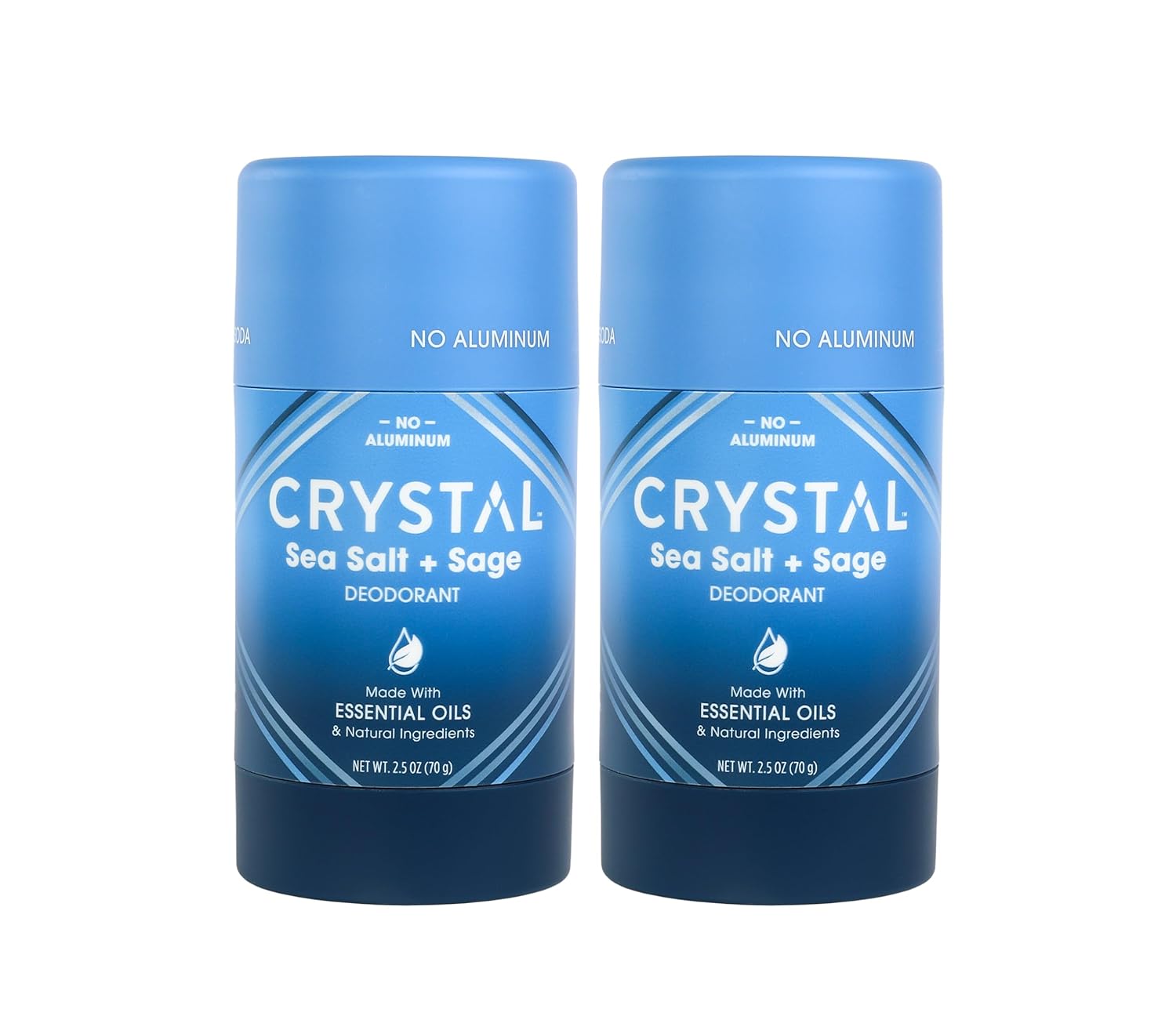 CRYSTAL Magnesium Solid Stick Natural Deodorant, Non-Irritating Aluminum Free Deodorant for Men or Women, Safely and Effectively Fights Odor, Baking Soda Free, Sea Salt + Sage, 2.5 oz (Pack of 2)