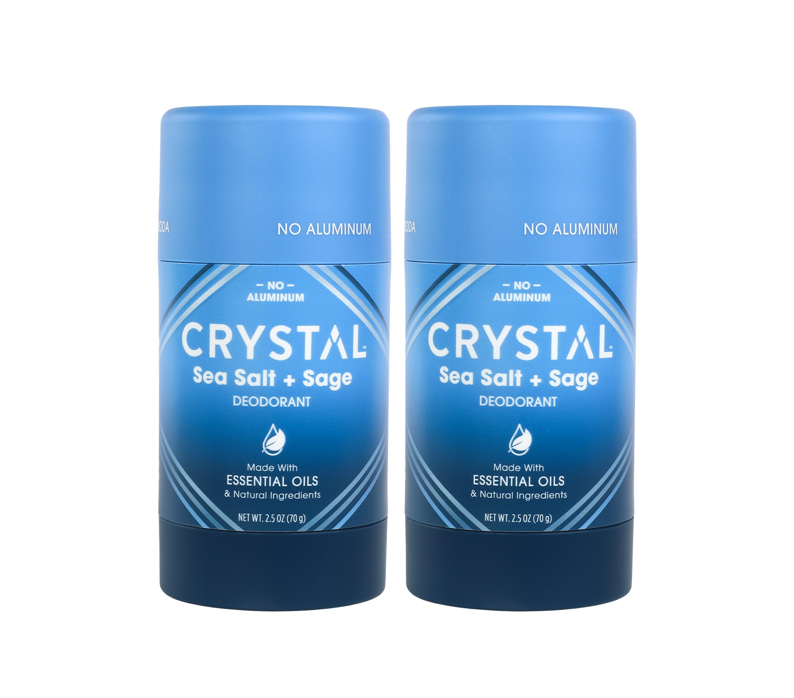 CRYSTAL Magnesium Solid Stick Natural Deodorant, Non-Irritating Aluminum Free Deodorant for Men or Women, Safely and Effectively Fights Odor, Baking Soda Free, Sea Salt + Sage, 2.5 oz (Pack of 2)