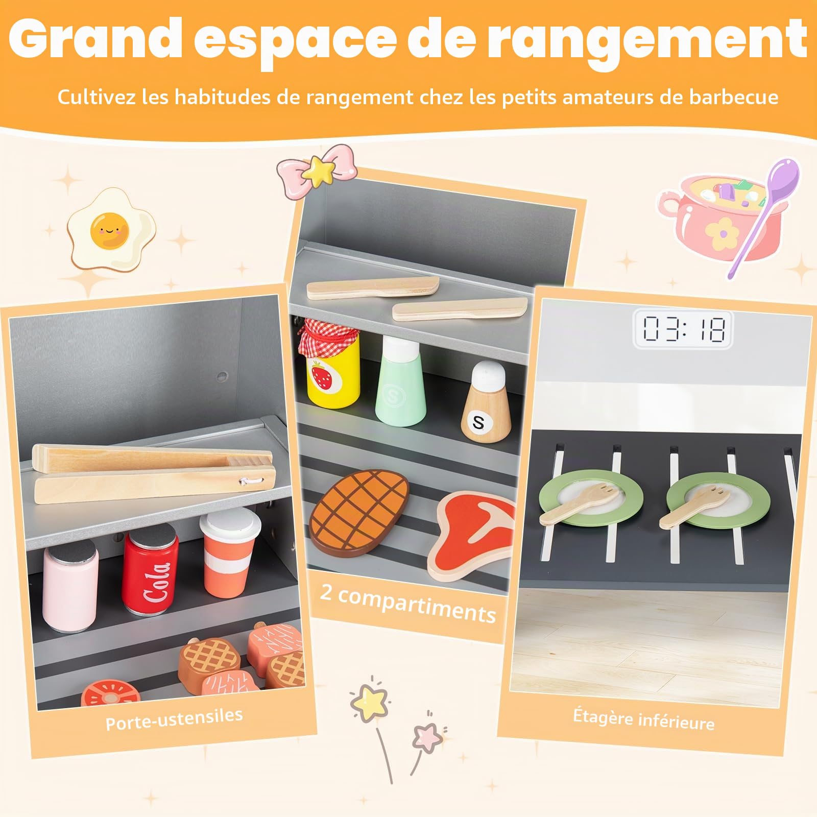 FANTASK Barbecue pour Enfant, Barbecue avec Couverts et Aliments de Jeu, Cuisine boueuse avec 2 barbecues et couvercles à Rabat, kit de Cuisine d'extérieur pour Enfants à partir de 3 Ans