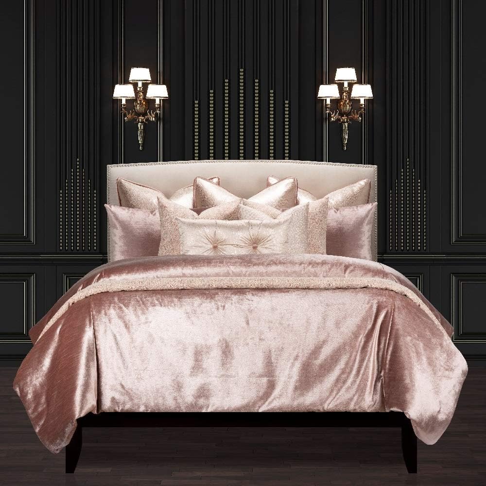 6 Piece Pink Queen Bedding Set, Glam Bed Comforter Set