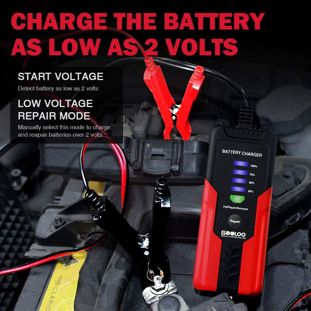 GOOLOO 2amp Smart Battery Charger, Automatic Battery Maintainer, 12V Chargers, Trickle Chargers and Battery Desulfator for Cars, Motorcycles, Boats, Trucks, SUVs with Multiple Protection …