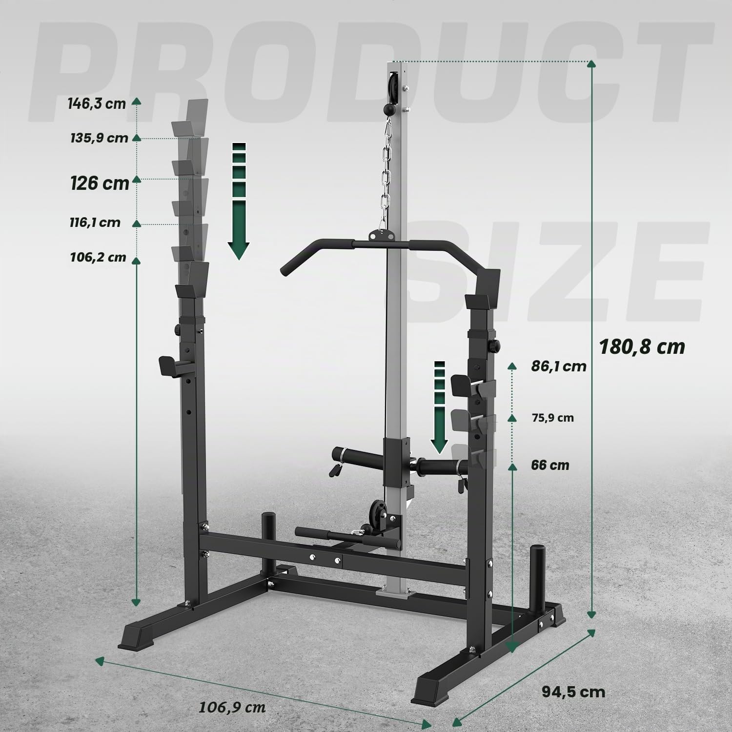 JX FITNESS Power Cage Rack mit Lat-Pulldown-Riemenscheibensystem, verstellbarer Kniebeugenständer, Kraftkäfig mit J-Haken für Heim-Fitnessstudio