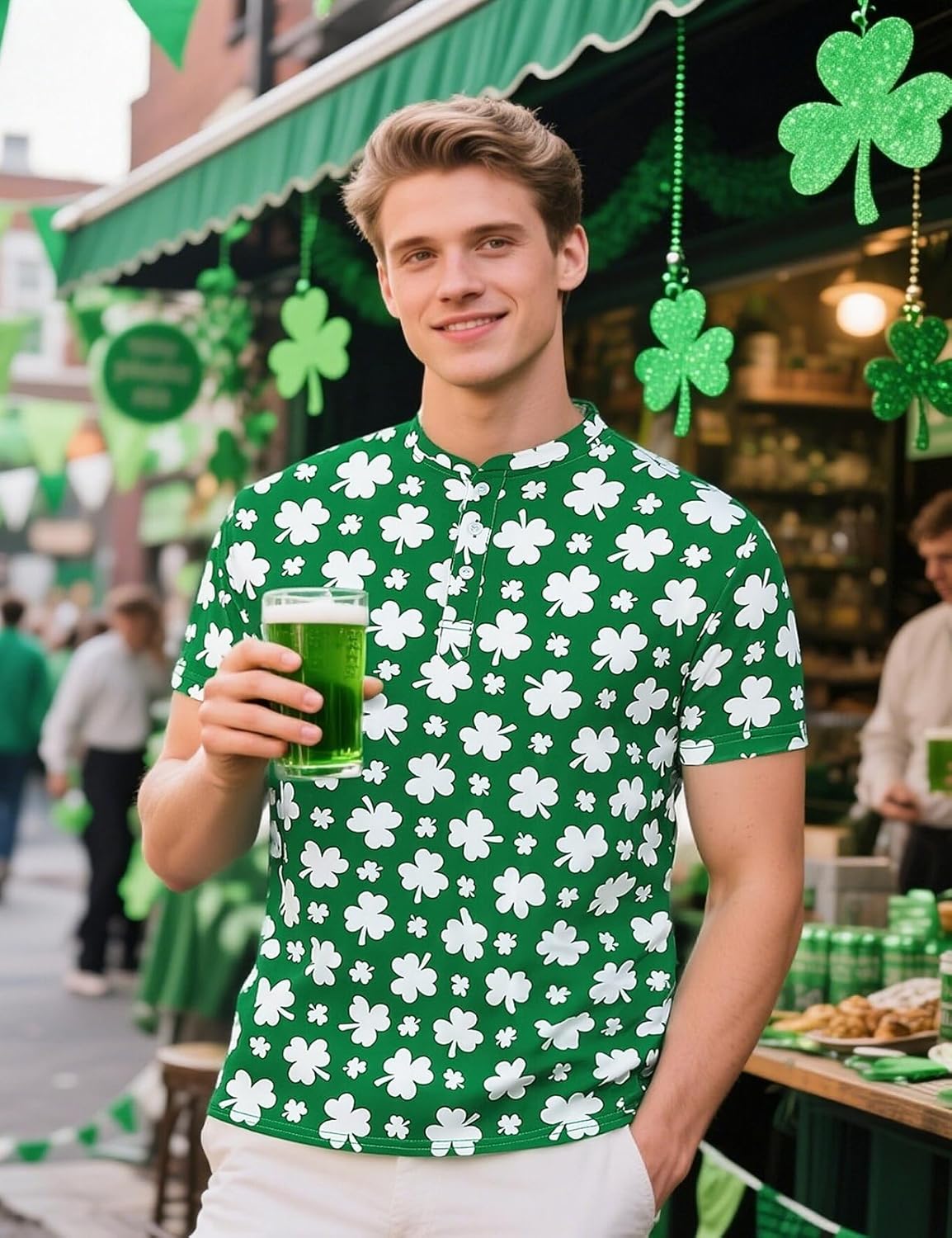 Men's Valentine's Day Henley Shirt Short Sleeve Funny Casual Collarless Shirts for Men Fashion Clothes - Image 3