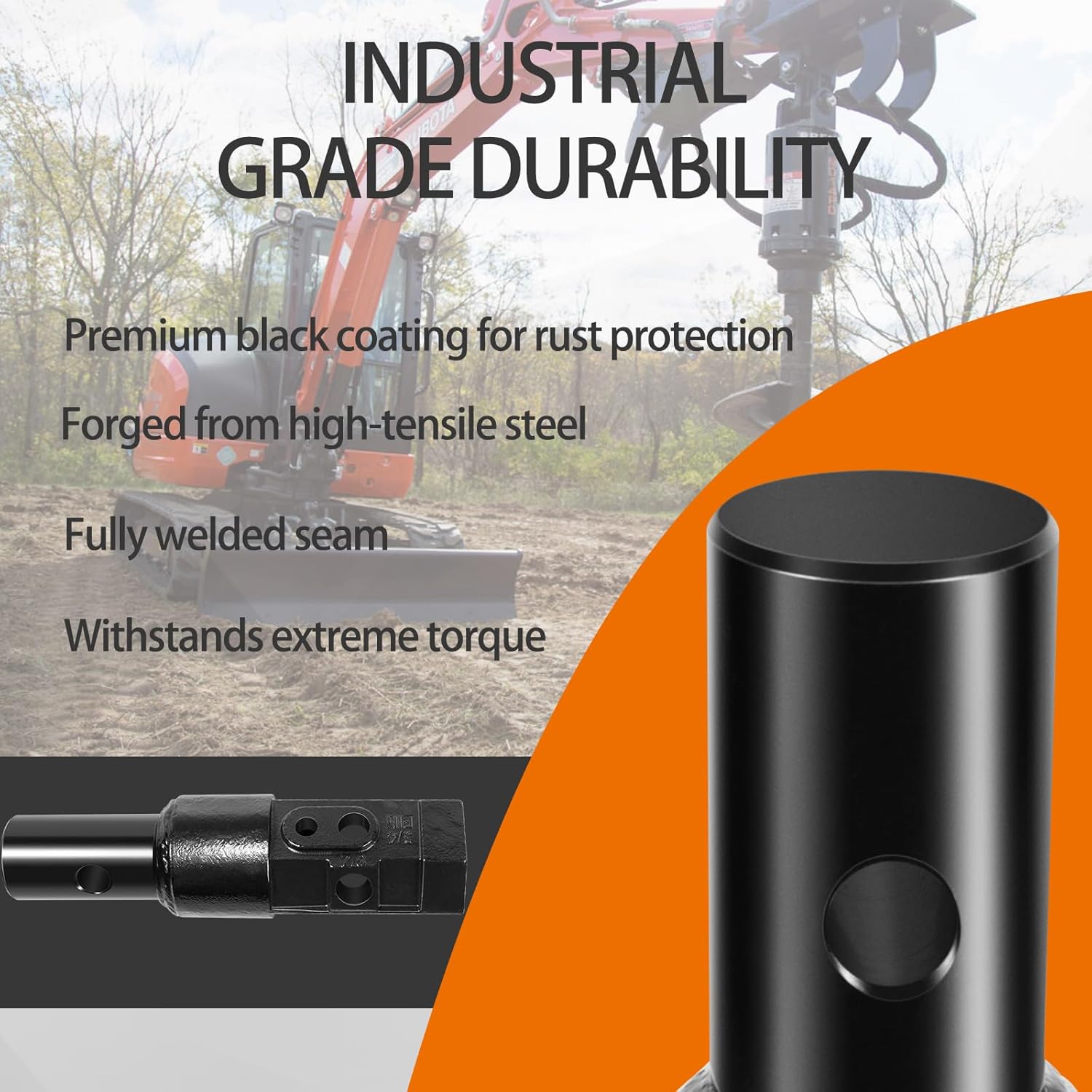 Heavy Duty Auger Adapter 2" Female Hex to 2-9/16" Male Round Bit Converter for Auger, Mini Skid Steer,Implement, Skid Steer Loader, Tractor