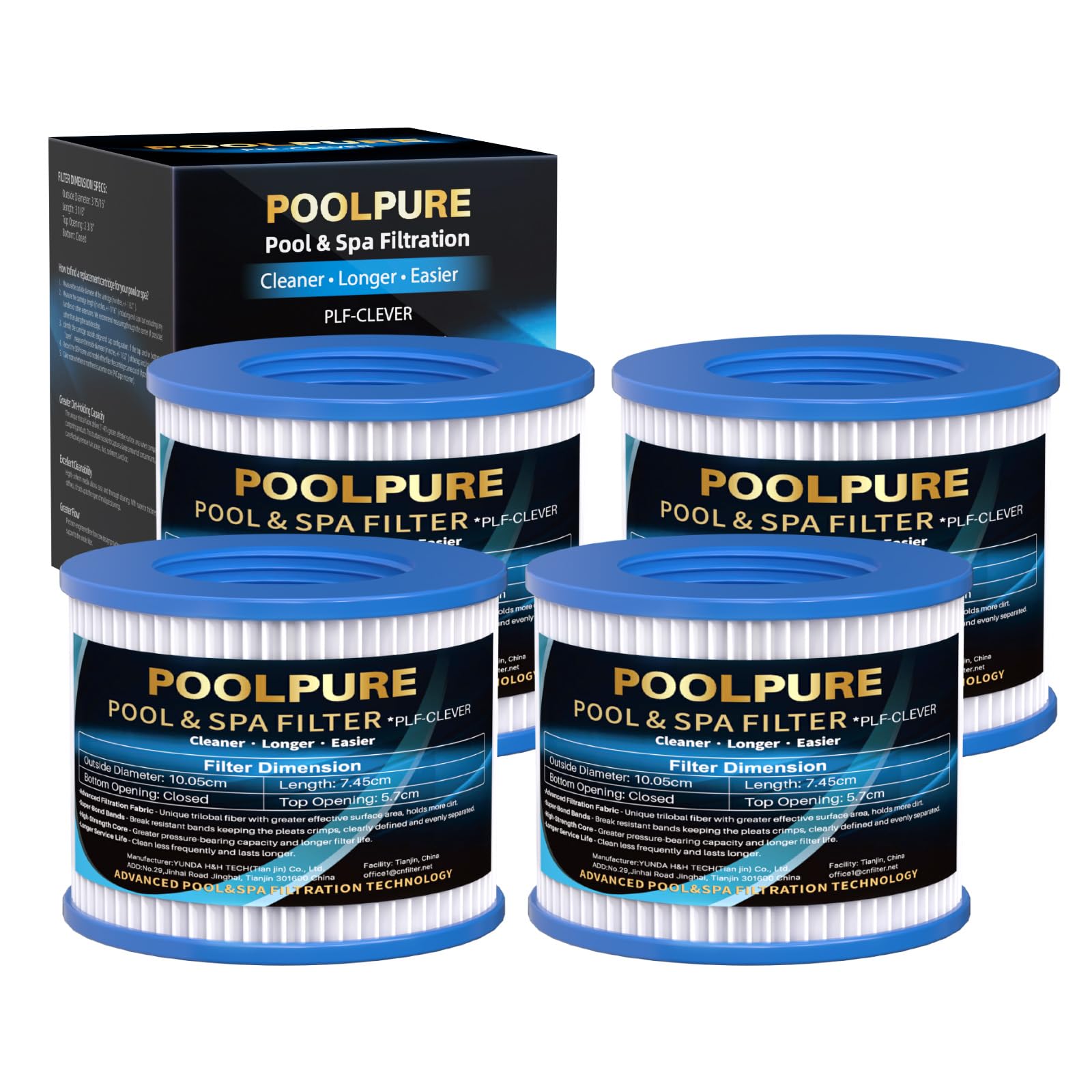 POOLPURE Filter Cartridges for Inflatable Spa,Screw-In Whirlpool Filter Cartridges,Clever Spa Filter 80.5 x 100.5mm,Compatible for Aquaparx, Aqua Spa, Costyway