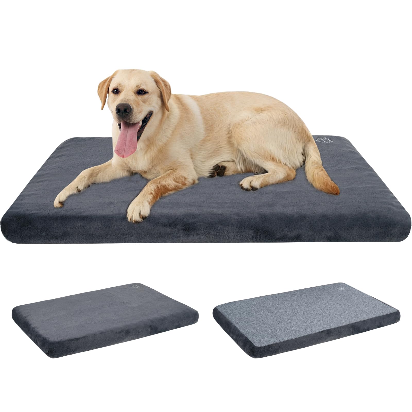 EMPSIGN Cojín para Perro Reversible Funda extraíble Lavable, 104x71x7,6 cm | gris, espuma alta densidad, impermeable interior, transpirable refrescante, apto para jaula, empaquetado al vacío