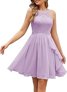 Women's Bridesmaid Dresses, Halter Sleeveless Cocktail Dress Ruffle A Line Short Prom Dress 2024 - Buy now