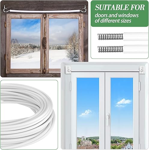 Vista 11 de Shappy Alambre de cortina con ganchos autoadhesivos, 19.7 ft, 20 pies, 8 pares de ganchos y ojos para barra de cortina de red