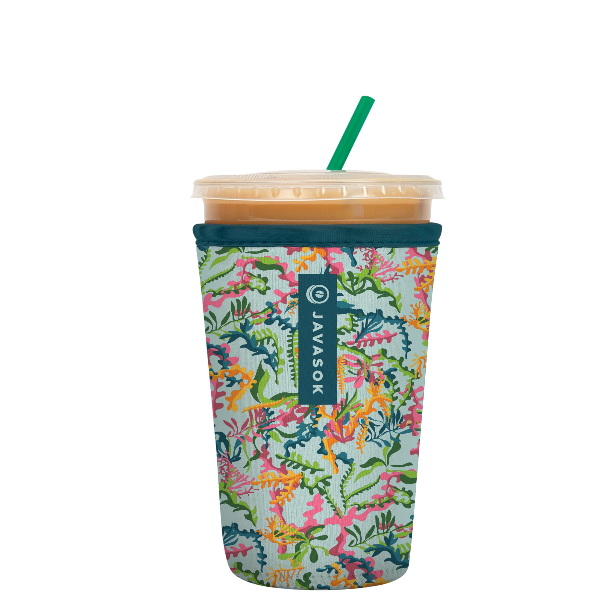Sok It JavaSok Iced Coffee &amp; Cold Soda Insulated Neoprene Cup Sleeve (Colorful Corals, Medium: 22-28oz)
