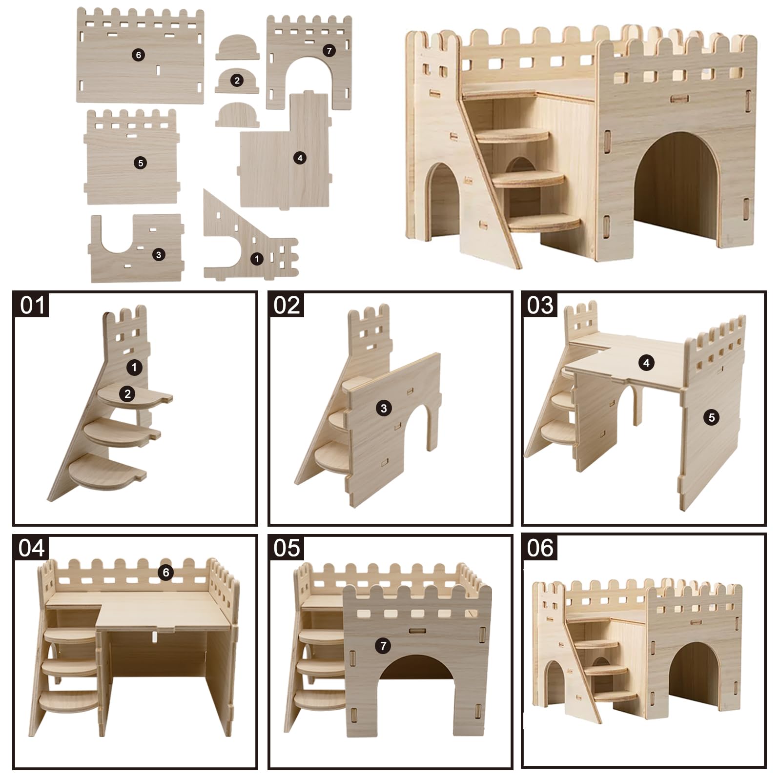 TOKAYIFE Casa de hámster, cabaña de escondite de Animales pequeños para Mascotas de Madera, casa de Vida Natural para hámster Enano Gerbil Rat Chipmunk (MZ-119) — view 4