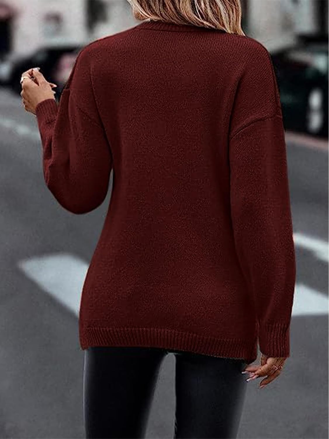 Womens Casual V Neck Long Sleeve Sweaters Cross Wrap Front Cable Knit Pullover Sweater Jumper Tops - Image 5