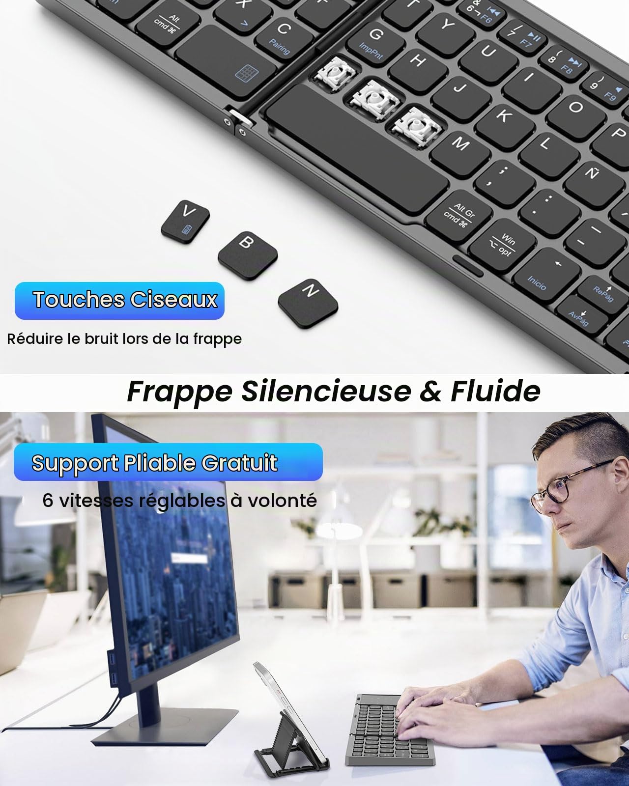 MoKo Clavier Bluetooth Pliable, sans Fil, QWERTY Mini Clavier Espagnol