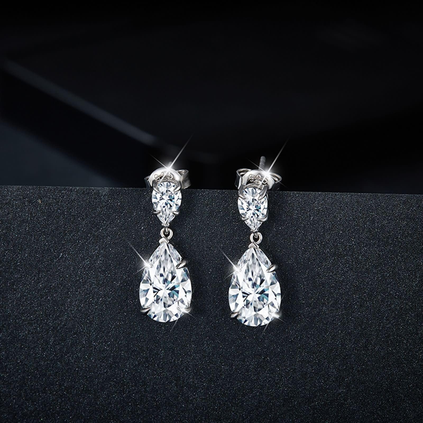 9K / 14K / 18K Weißgold Ohrringe Hochzeit Damen, Wassertropfen mit Moissanit, Moderne Damen Ohrringe Silber