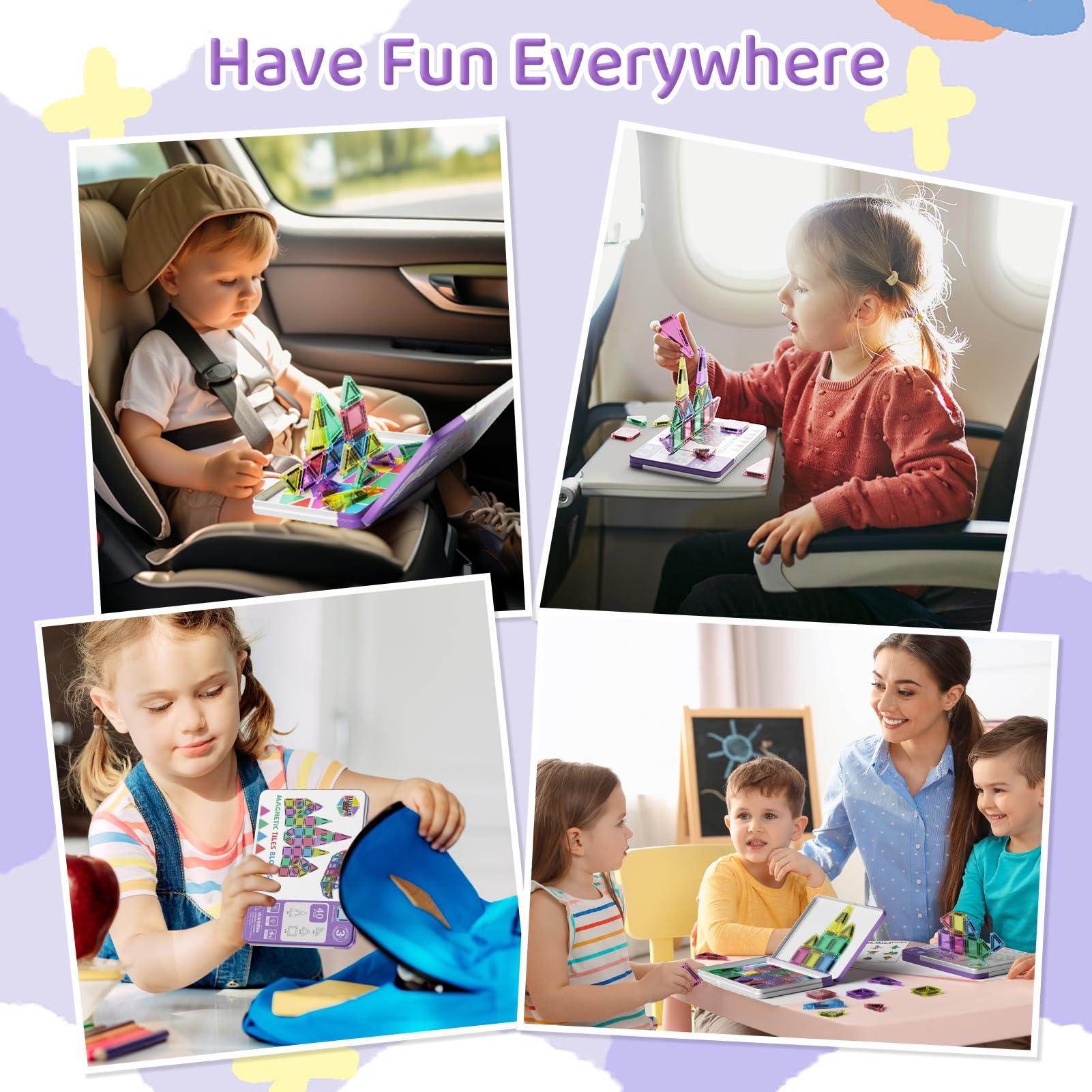 viaggio mattonelle magnetiche Giocattoli | 40 pezzi mini di blocchi magnetici da viaggio | Giocattoli STEM Montessori | Giocattoli magnetici viaggio per Ragazzi Ragazze 3+ anni