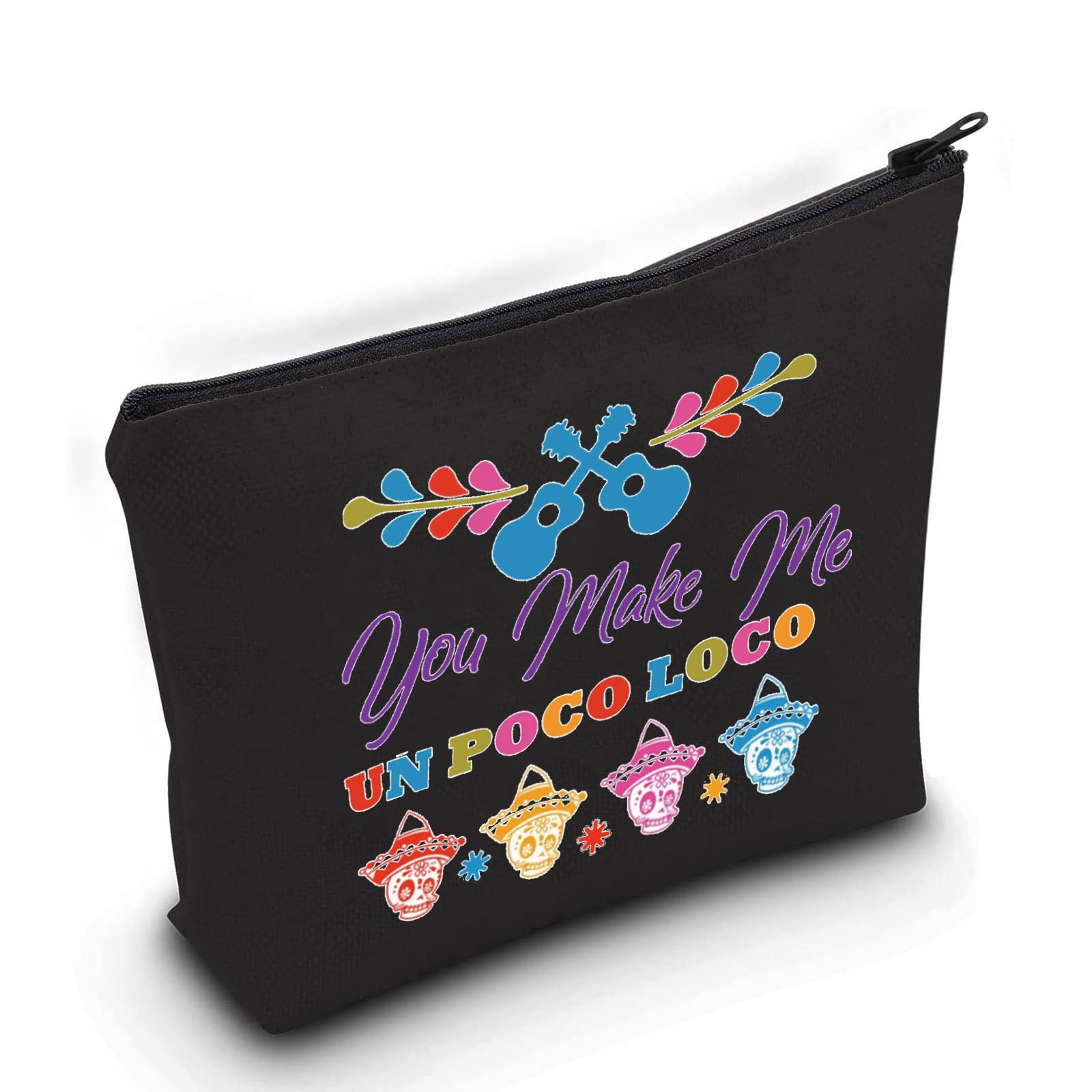 LEVLOCoco Miguel Cosmetic Make Up Bag Coco Movie Fans Gift You Make Me Un Poco Loco Coco Makeup Zipper Pouch Bag For Women Girls, Black Poco Loco
