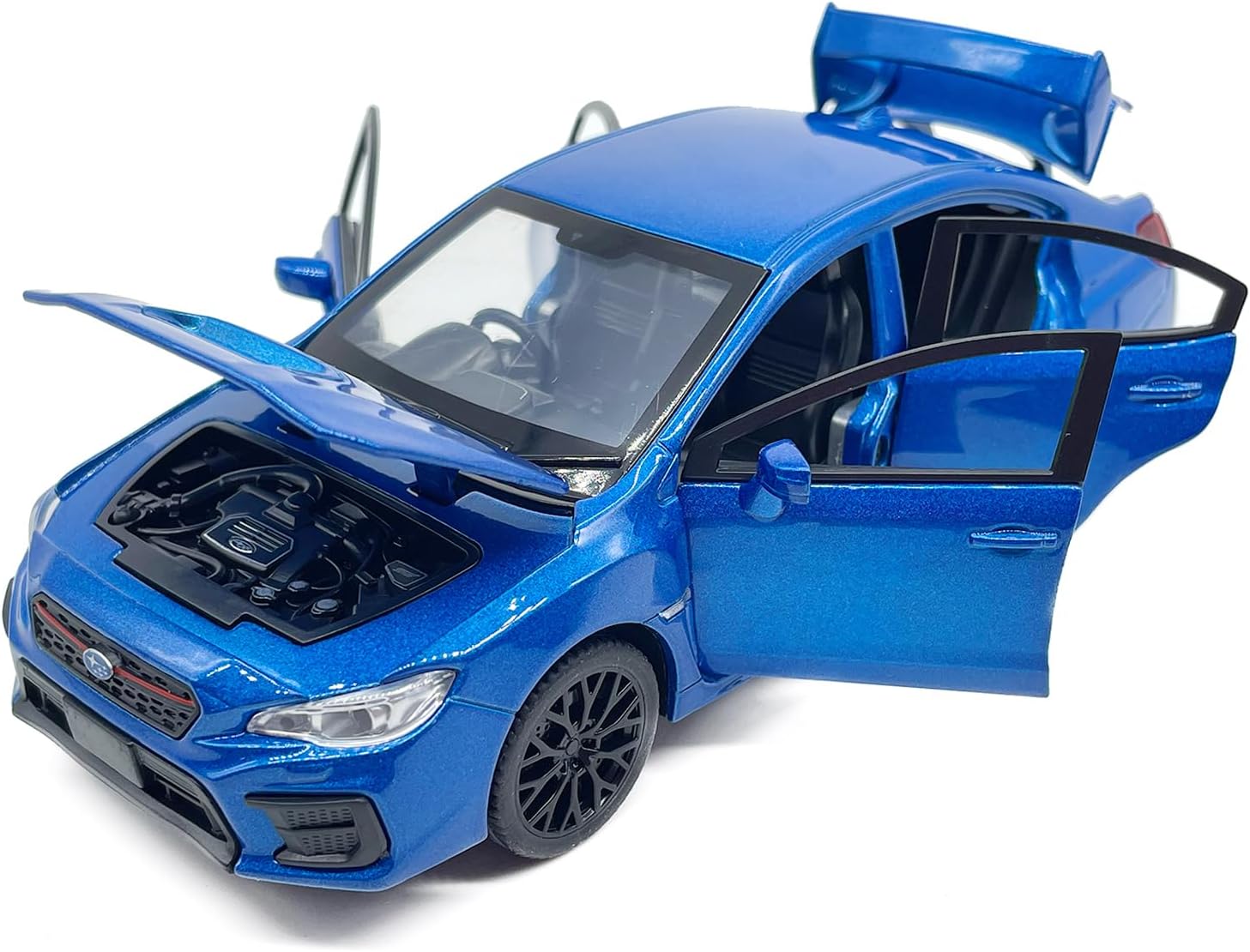 1:30 Scale Impreza WRX STI Sports Car Model Toy Car Metal Diecast Toy Vehicle, All Doors Open, Pull Back, Light Sound, Black Wheels, Toys for Boys Kids Gifts, Men Collection, Home Office Décor, Blue image 4