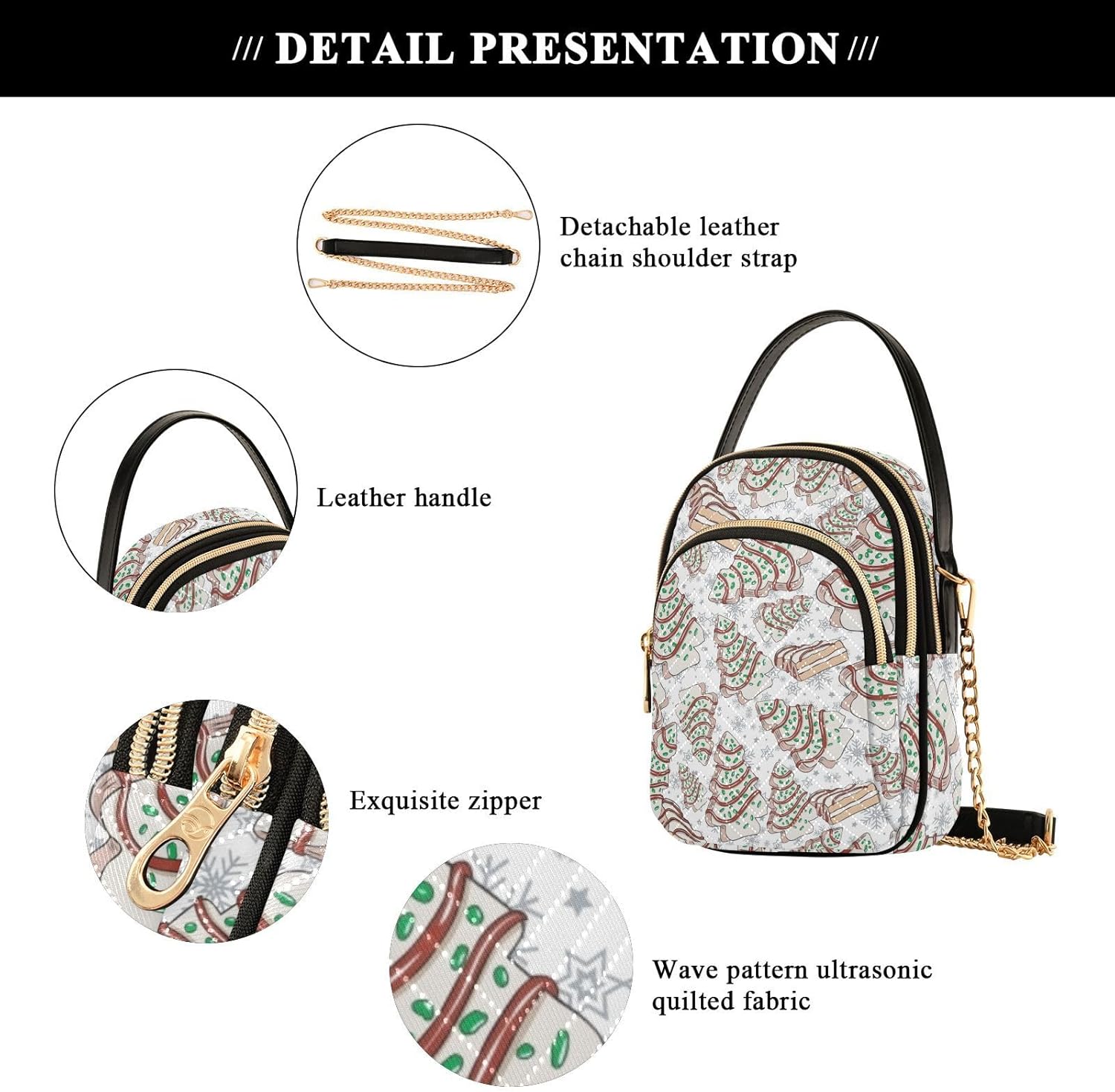 Christmas Tree Cakes Crossbody Bags for Women Detachable Strap Purses Shoulder Bag Travel Handbags