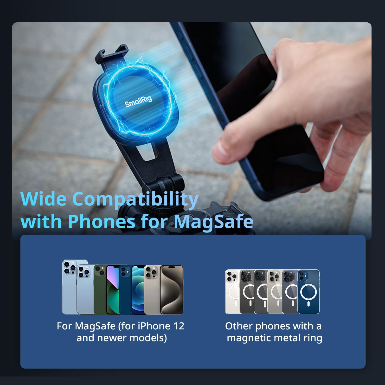 SmallRig AC-10 Morsetto magnetico per telefono, con attacco a slitta e foro filettato da 1/4"-20, per iPhone serie 16/15/14/13/12, inclinazione di 90° per registrazione, streaming live -5283