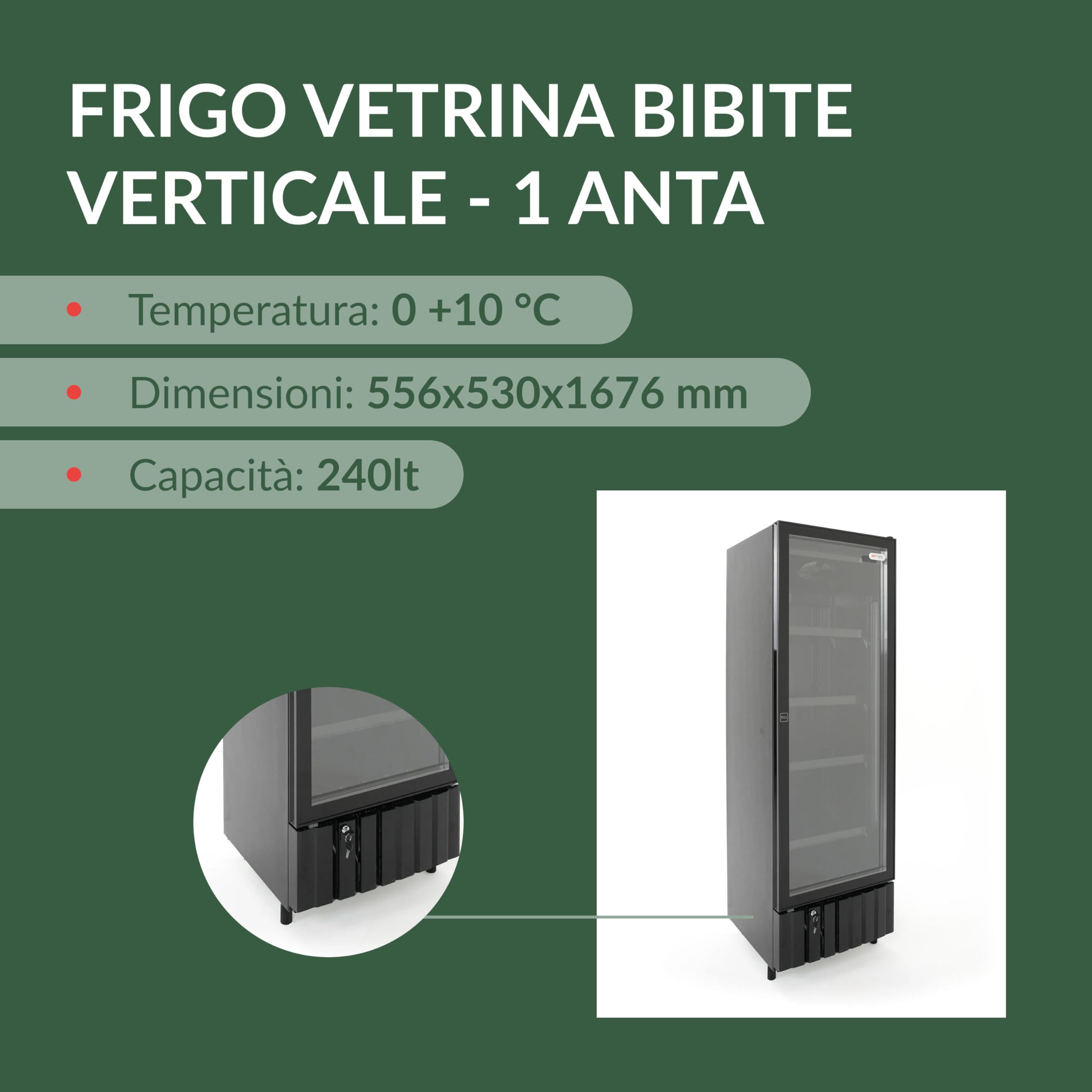 Ristoattrezzature Fridge Showcase 1 Vetro - 240 Lt Black - Dettaglio