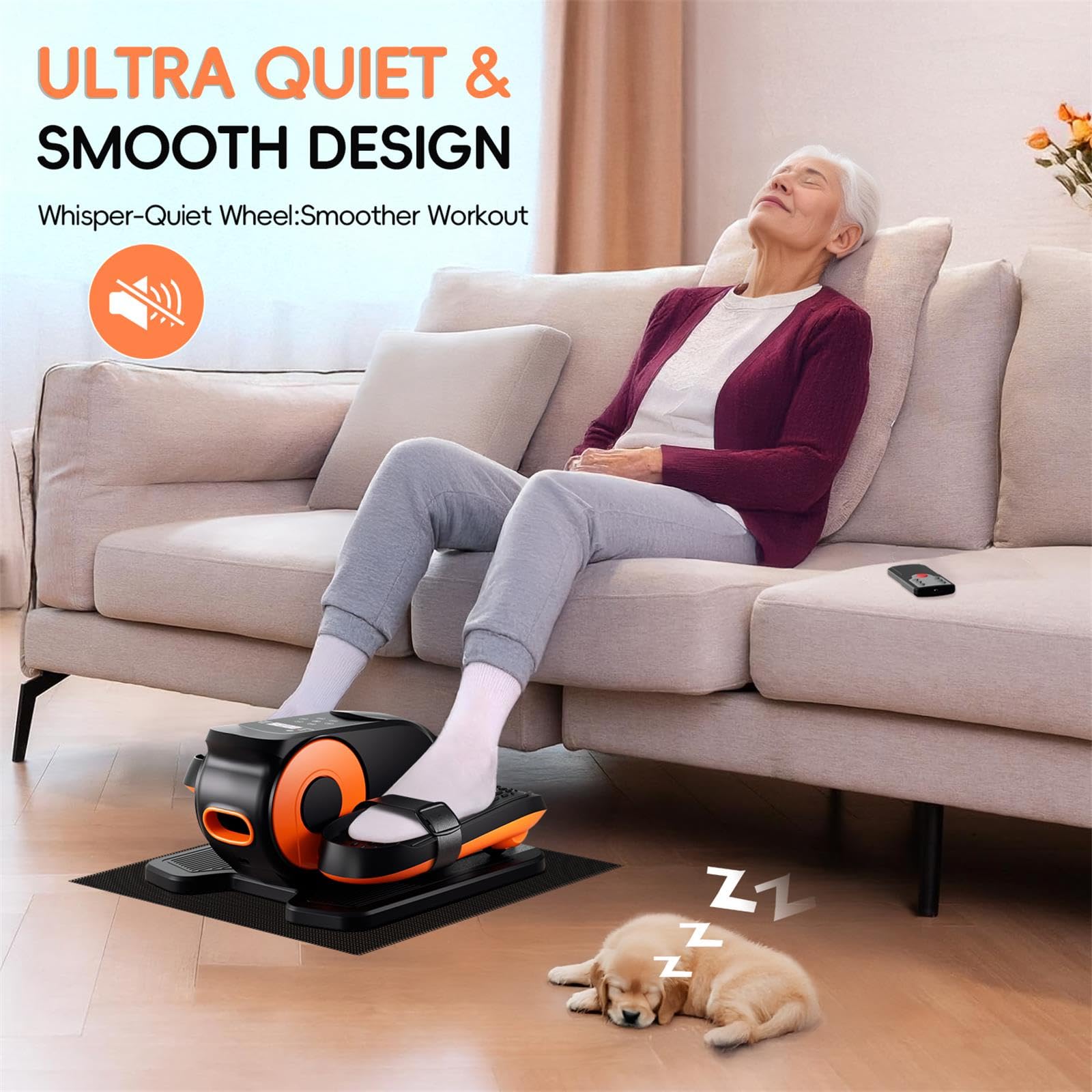 Morelax Ellittica Elettrica Sotto la Scrivania, Mini Ellittica da Casa con Telecomando, Display, Silenzioso e Portatile, Trainer Ellittiche a Pedaliera con 12 Velocità Regolabili per Anziani e Adulti