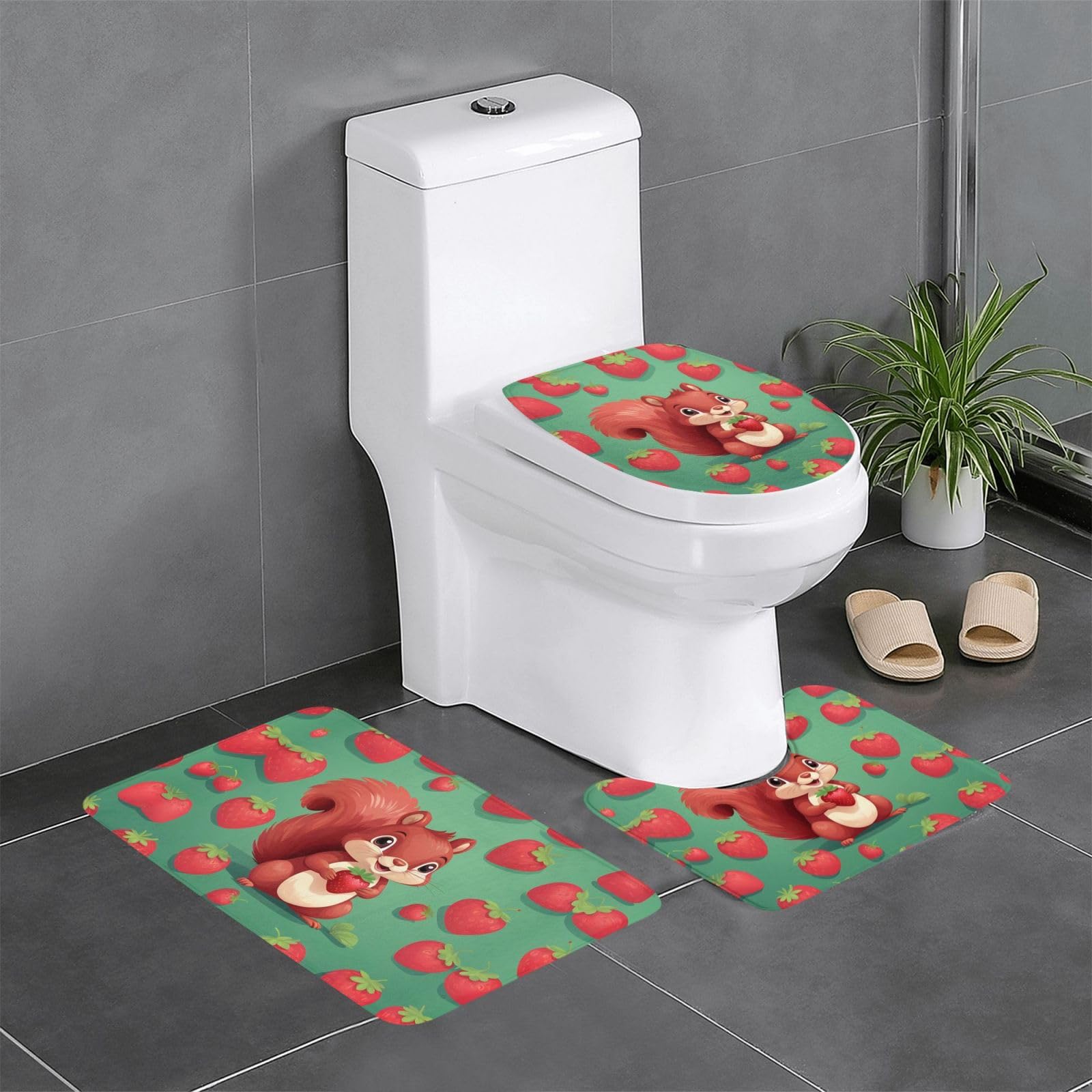 Tapis de salle de bain antidérapants motif écureuil pour coiffeuse et wc