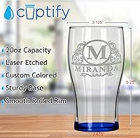 Vista 2 de Vaso de pub personalizado elaborado con nombre de círculo de 20 onzas, copas de cerveza grabadas con fondo azul con texto personalizado, regalo