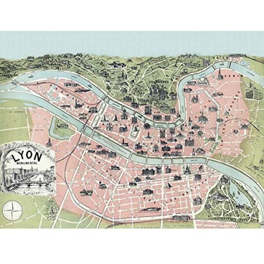 Artery8 Lyon City Monument Landmark Map France 1894 Unframed Wall Art Print Poster Home Decor Premium
