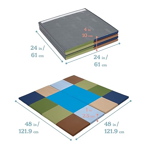 Miniatura 2 de ECR4Kids SoftZone - Tapete cuadrado para actividades de baile, tapete de juego plegable, tono tierra