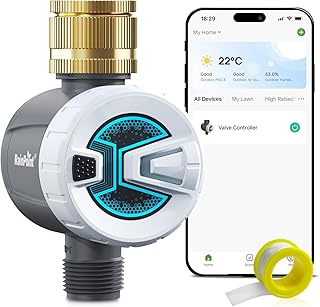 RAINPOINT Bewässerungscomputer Bluetooth mit Messing-Einlass, Smart App-Steuerung Automatische Bewässerungssystem mit Regenverzögerung/Manueller/Automatische Bewässerung, für Rasen und Garten