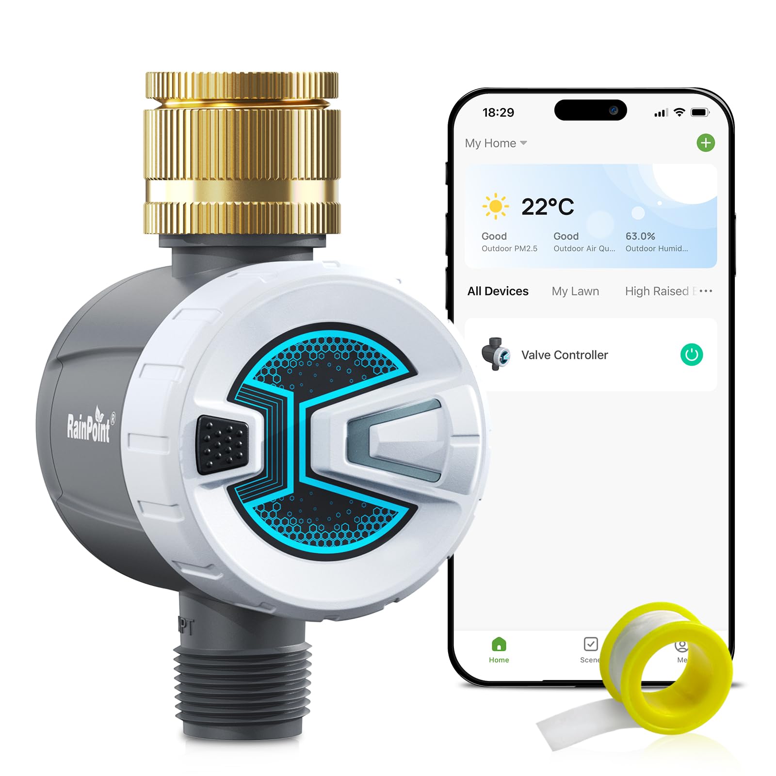 RAINPOINT Programmateur Arrosage Bluetooth Entrée Laiton Minuteur Automatique Jardin Pelouse